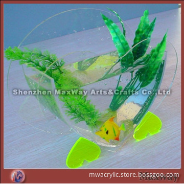 Heart Base Transparent Wide Mouthed Acrylic Fish Bowl/Aquarium